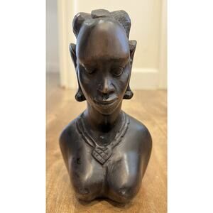 Original Carved Heavy Wood Vintage Woman Figurine Sculpture Uganda Africa 1971